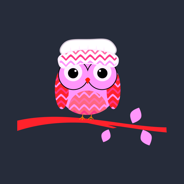Cute owl on a branch -pink by CocoDes