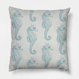 Tropical Seahorses, Seahorse Pattern - Blue Gray Pillow