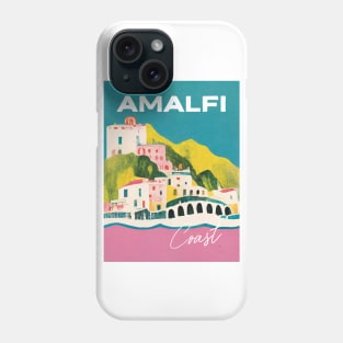 Italy Amalfi Coast Pink Turquoise Travel Poster Retro Wall Art Illustration Phone Case