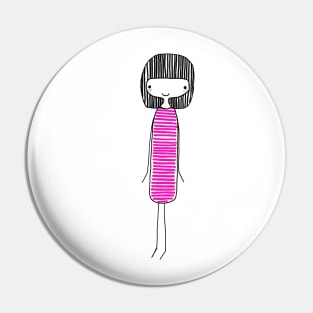 CUTE GIRL WITH BLACK HAIR IN PINK DRESS - Line Drawing Pin