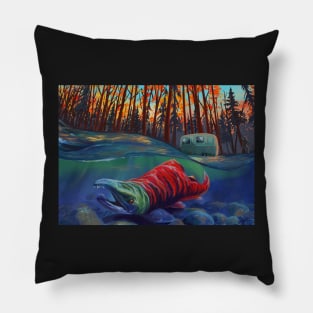 Salmon fishing nature scene Pillow