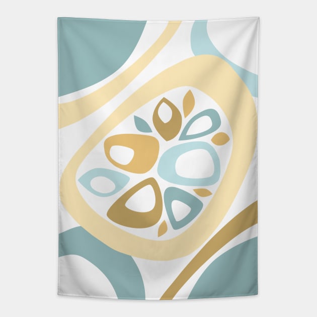 Mid Century Modern Abstract Shapes Yellow, Aqua, Gold Tapestry by tramasdesign
