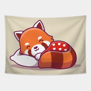 Cute Red Panda Sleeping With Pillow Tapestry