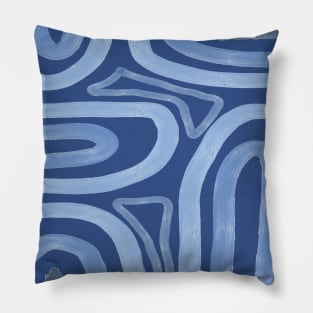 Sea blue curved cool doodle  watercolor Pillow