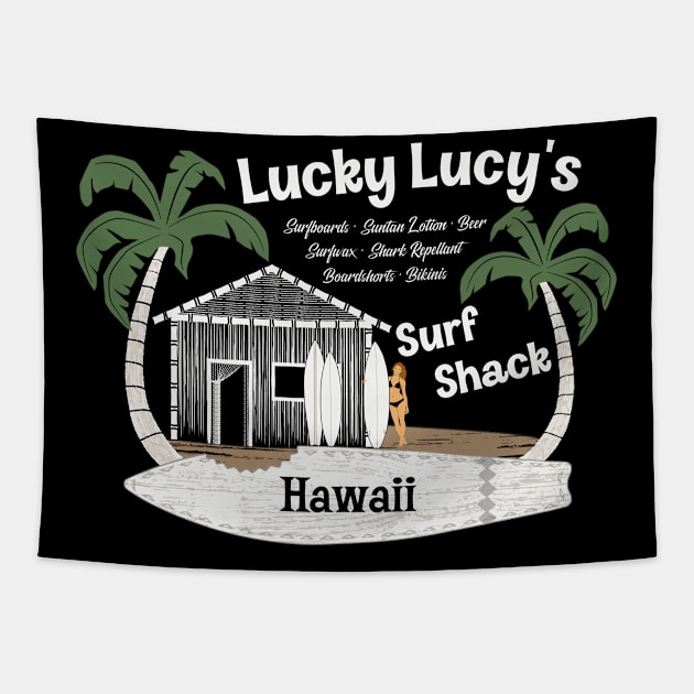 Lucky Lucy's Surf Shack Surfer Tapestry by SunGraphicsLab