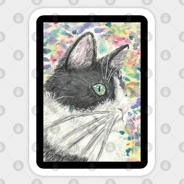 Cute Cat Face Colorful Painting Cute Cat Face Sticker Teepublic