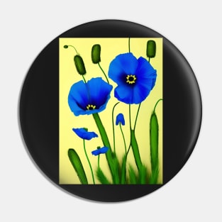 BEAUTIFUL BLUE POPPIES LIGHT YELLOW BACKGROUND Pin