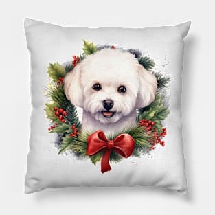 Christmas Bichon Frisé Dog Wreath Pillow