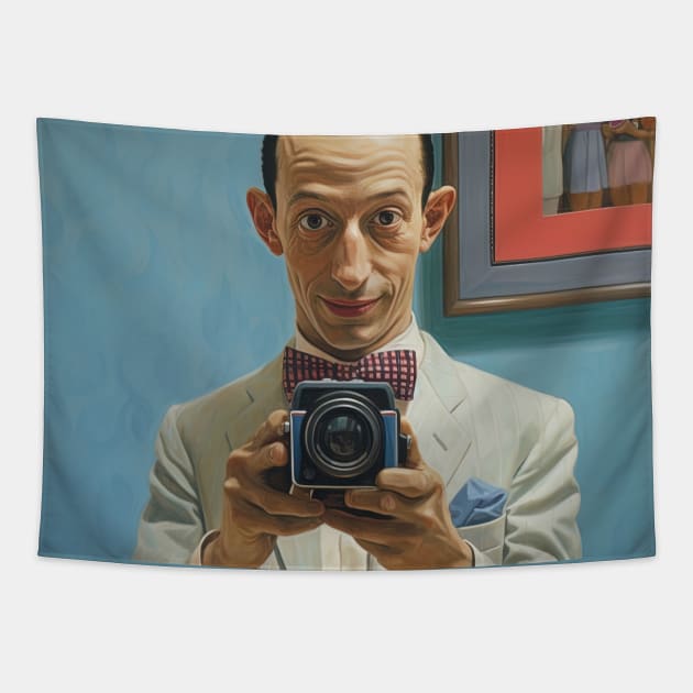 pee wee herman taking picture, Paul Reubens Tapestry by Maverick Media