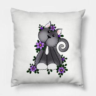 Lovely Kitty Cat Playing in the flowers Pillow