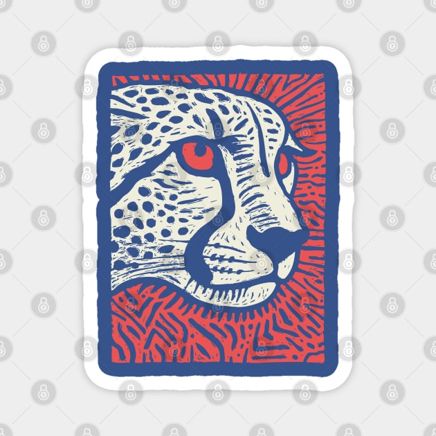 Cheetah Portrait | Graphic Linocut Big Cat Magnet by TuncGK