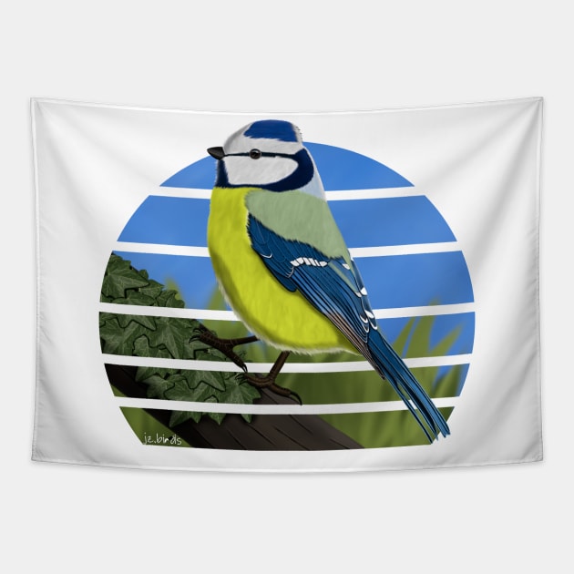 jz.birds Blue Titmouse Bird Animal Design Illustration Tapestry by jzbirds