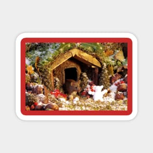 christmas George the mouse in a log pile house Magnet