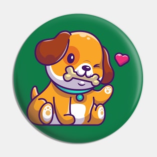 Cute Dog Bite Bone Cartoon Pin