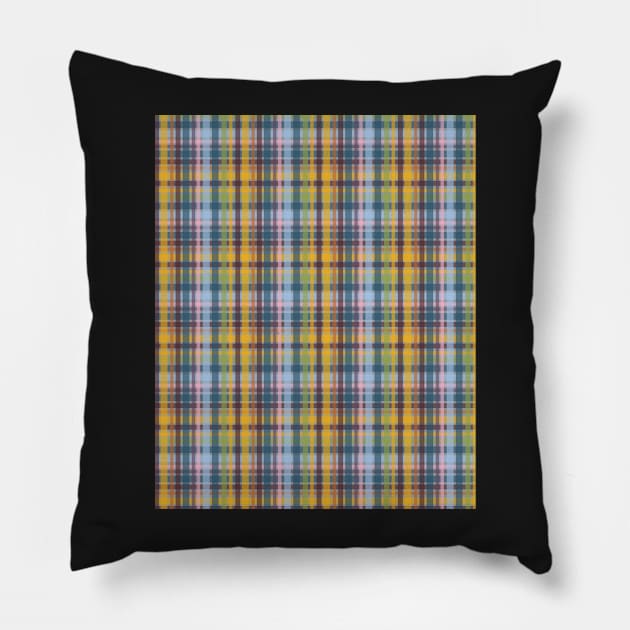 Coneflower Plaid Soft Blues and Yellows Pillow by FrancesPoff