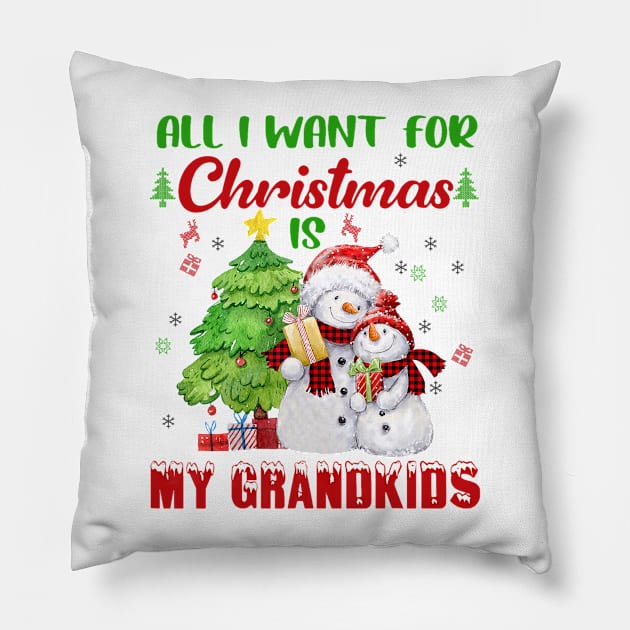 Snowman Xmas Tree All I Want For Christmas Is My Grandkids Pillow by cogemma.art