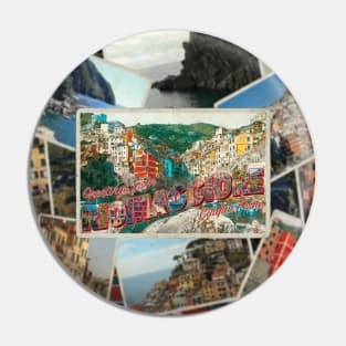 Greetings from Riomaggiore Cinque Terre vintage style retro souvenir Pin