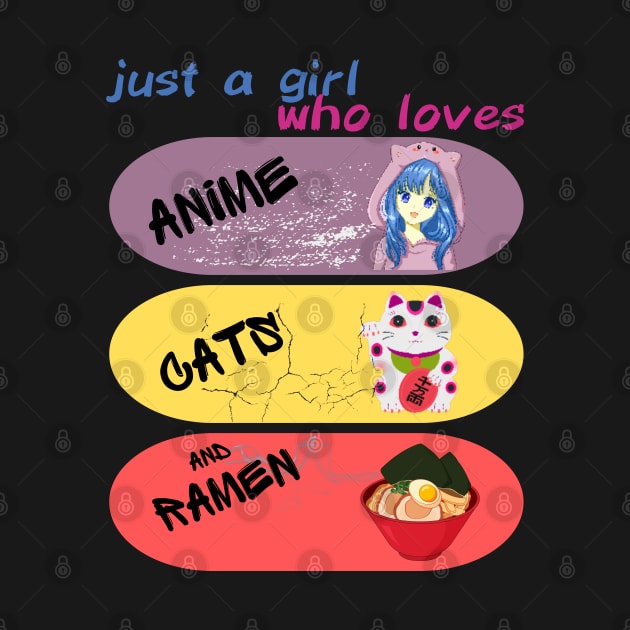 anime girl character, cats and ramen by Love My..