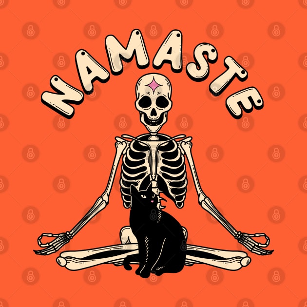 Yoga Namaste Black Cat in orange by The Charcoal Cat Co.