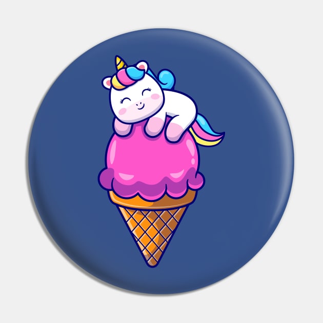 Cute Unicorn On Ice Cream Cone Cartoon Pin by Catalyst Labs