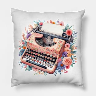 Retro Vintage Floral Typewriter Pillow