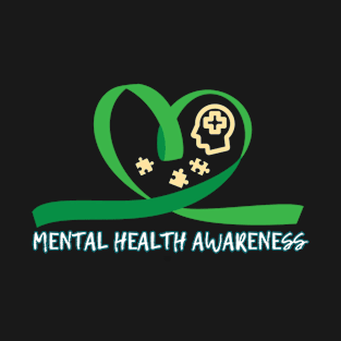 Mental Health Awareness Heart shape Green Ribbon Cross Puzzles T-Shirt