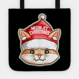 Kawaii Cat Santas Hat Meow-ry Christmas Tote