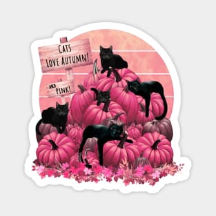 Cats and pink Pumpkin Patch autumn with sing that say cat love autumn, cat pumpkinsin and sunset, color autumn, orange,hello fall autumn lovers Magnet