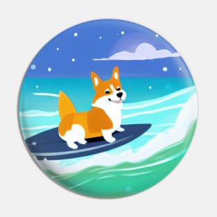 Surfing Corgi Dog Pin