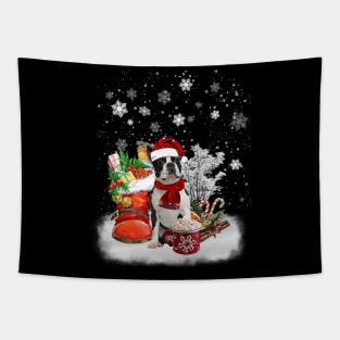 Winter Cup Santa Black Boston Terrier Merry Christmas Tapestry