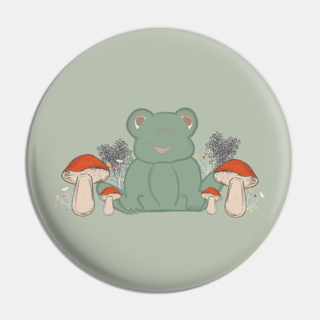 Cute Cottagecore Frog and Mushrooms Pin by Sheila’s Studio