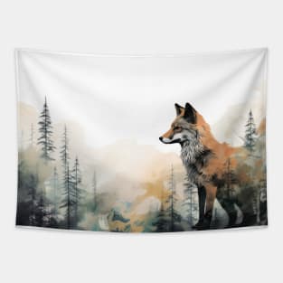 Boreal watercolor fox Tapestry