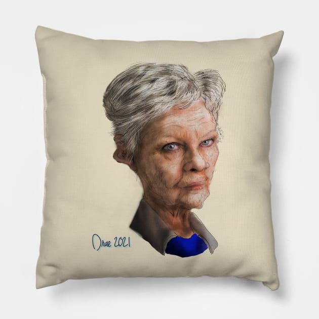 Judi Dench - Caricature Pillow by Henry Drae