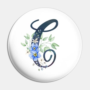 Floral Monogram C Wild Blue Flowers Pin