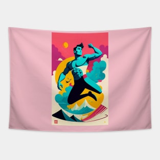 Muscle Man Jumping Tapestry