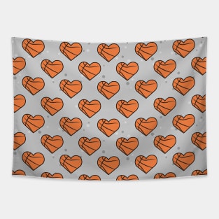 Basketball Ball Texture In Heart Shape - Seamless Pattern On Grey Background Tapestry