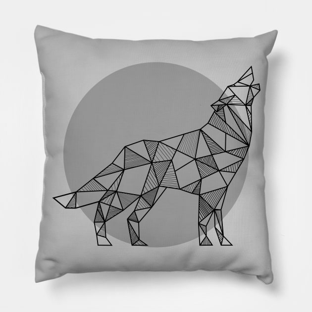 Wolf Geometric Pillow by alcateiaart