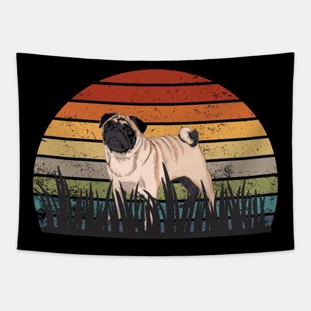 Vintage Sunset Pug Tapestry by T- VIBE