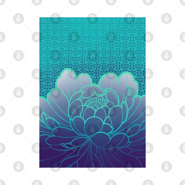 aqua peony with traditional japanese pattern by weilertsen