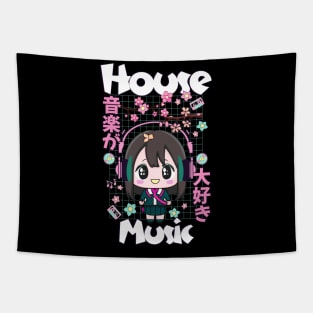 HOUSE MUSIC - Cute Kawaii Character (white/pink/mint) Tapestry