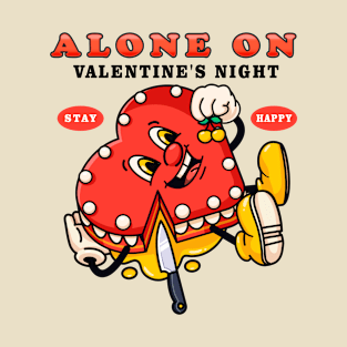 Alone on Valentine's night, cute heart-shaped cookie mascot sleeps while eating berries T-Shirt