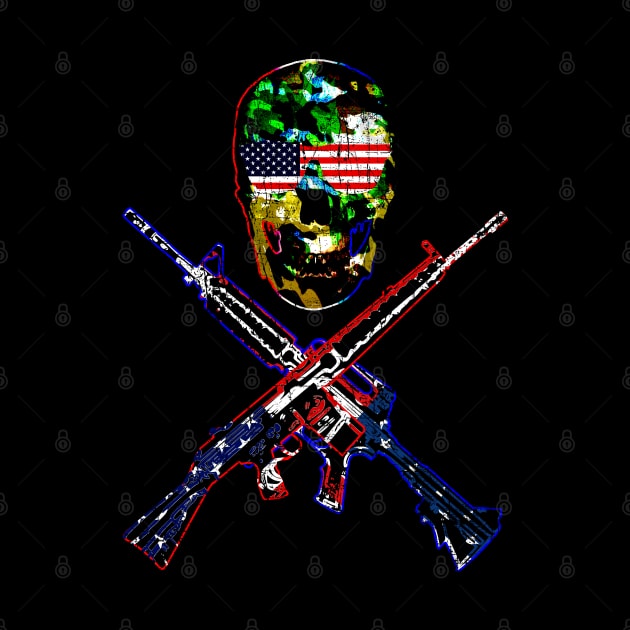 American Flag Classic Retro Skull Bones Cross Guns by PoizonBrand