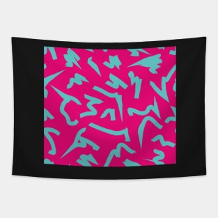 Dopamine Hot Pink and Teal Blue Bright Retro 80's Eighties Abstract Scribble Tapestry