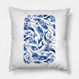 Whimsical Navy Blue Nursery Narwhals Pillow