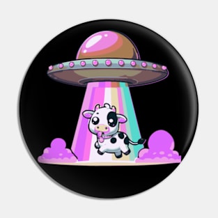 Funny Kawaii Cow UFO Abduction Cute Tongue Out Pin