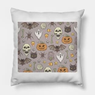 Spooky Halloween Pattern with Hand Drawn Elements Pillow