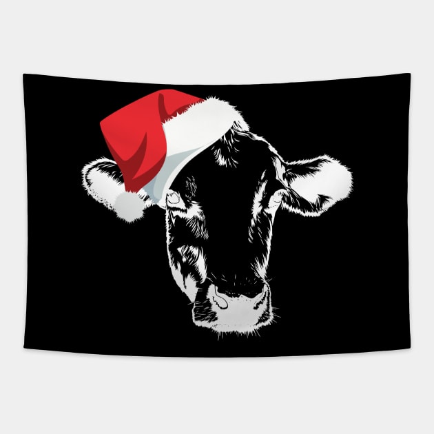 Cow Reindeer Hat Santa Funny Cow Christmas Tapestry by reginaturner