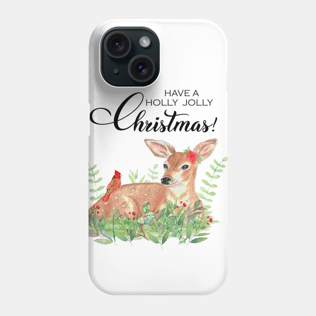 Have a holly jolly christmas watercolor deer Phone Case by LatiendadeAryam