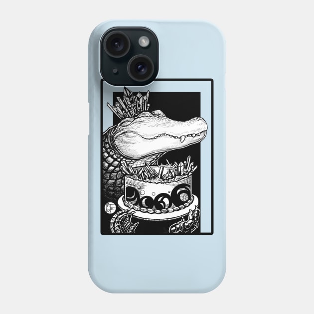 Alligator & Crystal Cake - Black Outlined Version Phone Case by Nat Ewert Art