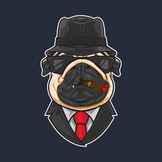 Mafia Pug Smoking Illustration by AST